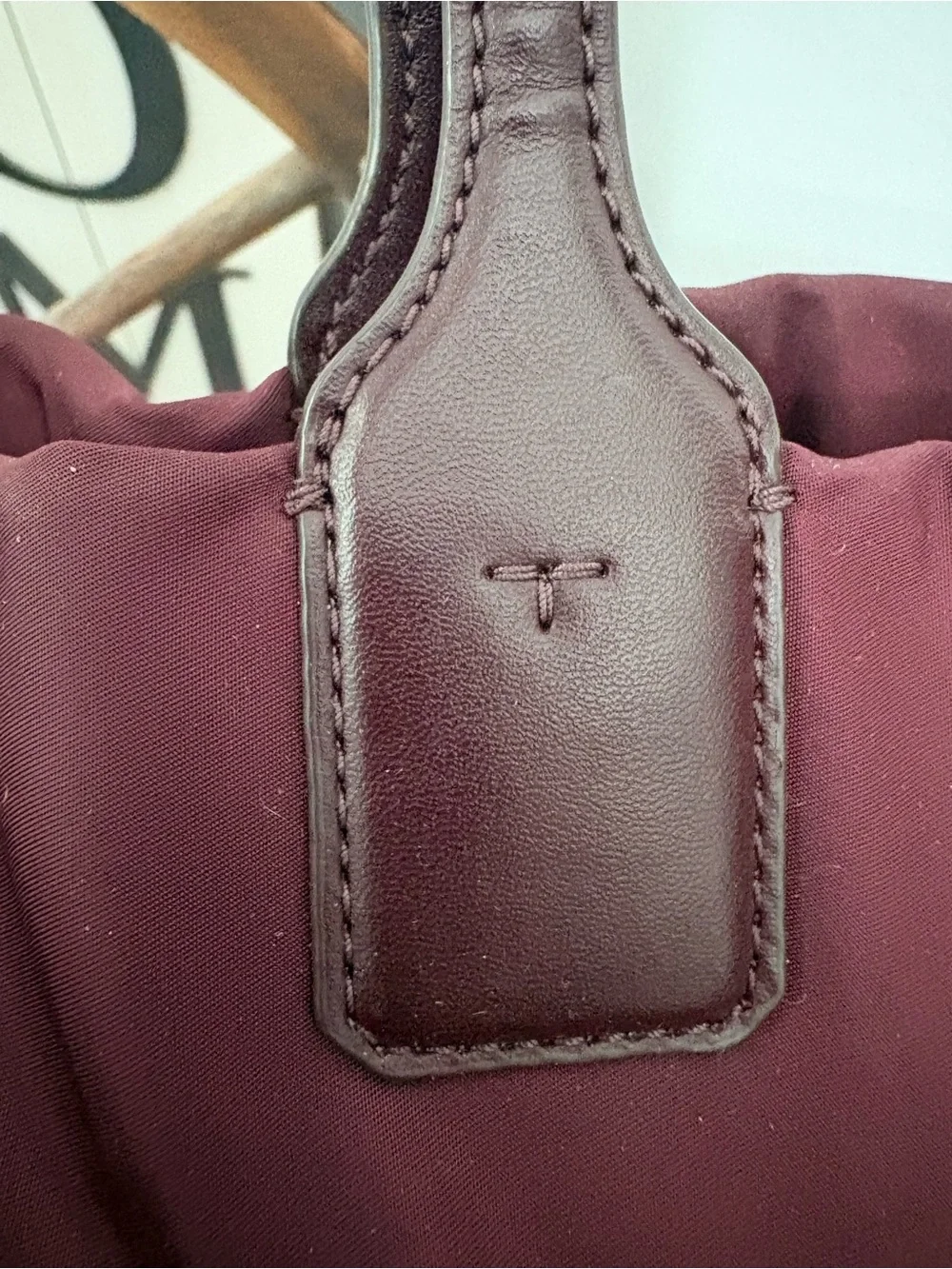 Tory Burch Maroon Nylon Logo Tote with Dark Brown Trim